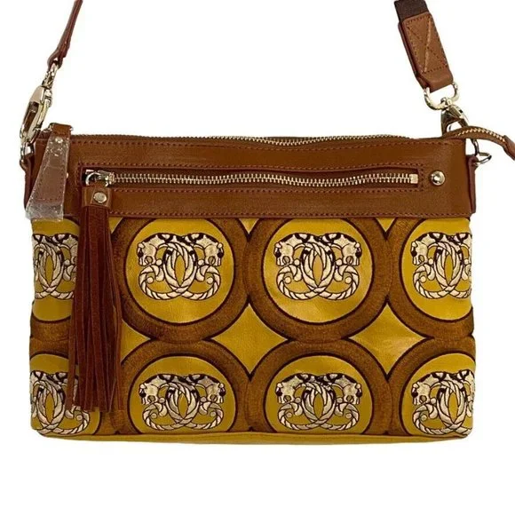 Vintage Sharif Handbag Crossbody Shoulder Purse Africa Jungle Embroidery Leather - Picture 2 of 12